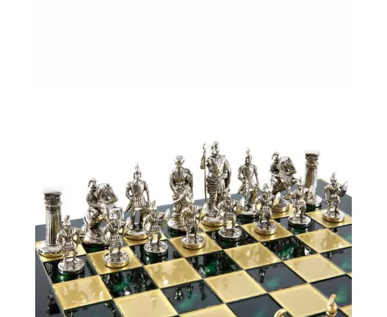 S3GRE Manopoulos Greek Roman Period chess set with gold-silver chessmen / Green chessboard 28cm, зображення 5
