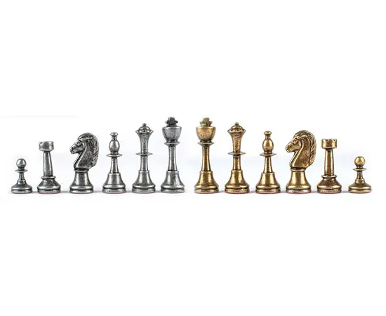 SW34Z30K Manopoulos Chess set Wooden Walnut/Oak Chessboard 33cm - Metal Staunton Chessmen in Brass & Pewter, фото 3