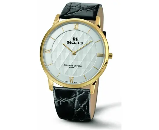 Мужские часы Seculus 4455.1.106 white, pvd, black leather, фото 