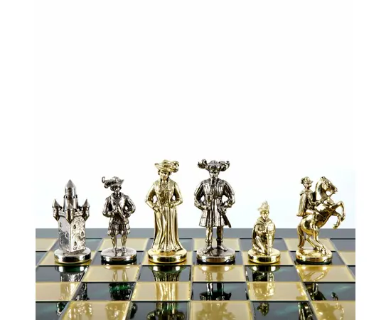 S4GRE Manopoulos Greek Mythology chess set with gold-silver chessmen/Green chessboard 36cm, фото 6