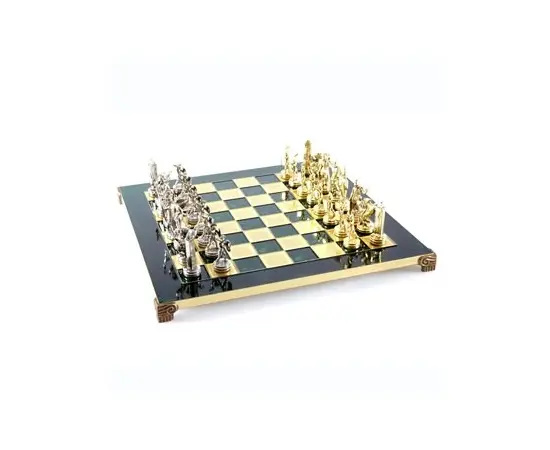 S4GRE Manopoulos Greek Mythology chess set with gold-silver chessmen/Green chessboard 36cm, фото 