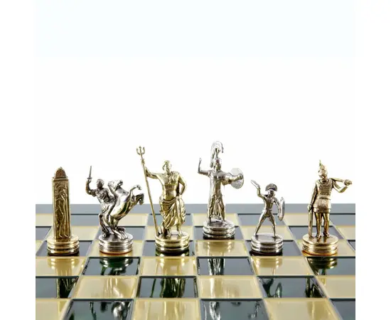 S4GRE Manopoulos Greek Mythology chess set with gold-silver chessmen/Green chessboard 36cm, фото 4