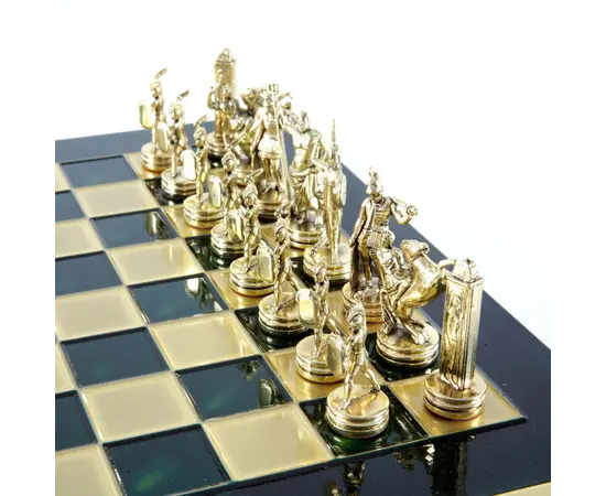 S4GRE Manopoulos Greek Mythology chess set with gold-silver chessmen/Green chessboard 36cm, фото 3