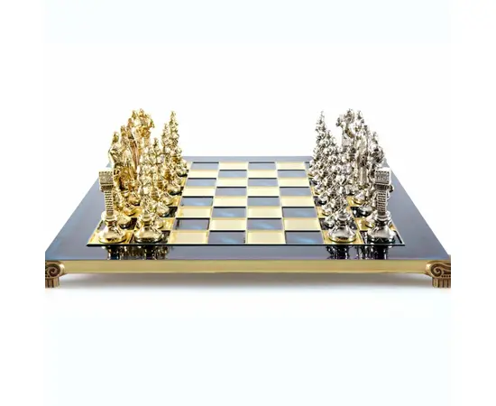 S9BLU Manopoulos Renaissance chess set with gold-silver chessmen/Blue chessboard 36cm, фото 6