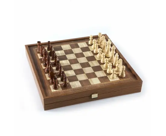 STP36E Manopoulos Backgammon & Chess Olive branch design in Walnut replica wood case 41x41cm, фото 8