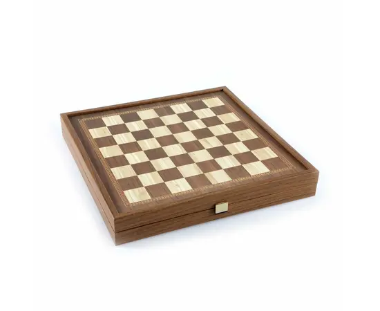 STP36E Manopoulos Backgammon & Chess Olive branch design in Walnut replica wood case 41x41cm, зображення 6