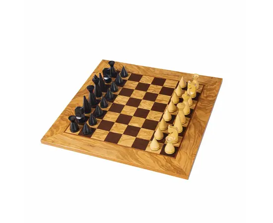 SW4040H Manopoulos Olive Burl chessboard 40cm with modern style chessmen 7.6cm in luxury wooden gift box, зображення 