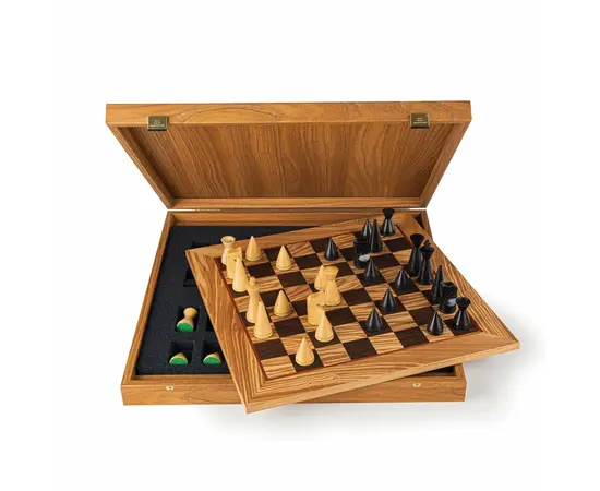 SW4040H Manopoulos Olive Burl chessboard 40cm with modern style chessmen 7.6cm in luxury wooden gift box, зображення 3