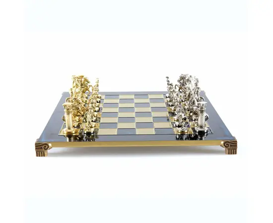 S10BLU Manopoulos Archers chess set with gold-silver chessmen/Blue chessboard 44cm, фото 5