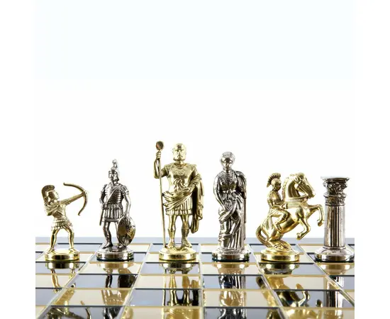 S10BLU Manopoulos Archers chess set with gold-silver chessmen/Blue chessboard 44cm, фото 6