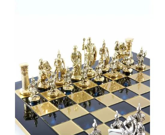 S10BLU Manopoulos Archers chess set with gold-silver chessmen/Blue chessboard 44cm, зображення 3