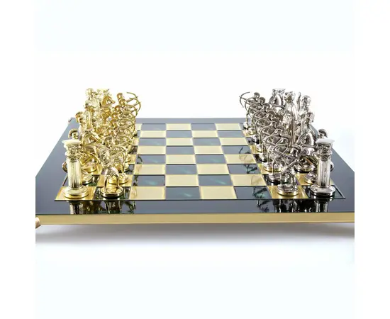 S10GRE Manopoulos Archers chess set with gold-silver chessmen/Green chessboard 44cm, фото 5