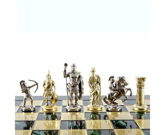 S10GRE Manopoulos Archers chess set with gold-silver chessmen/Green chessboard 44cm, фото 7