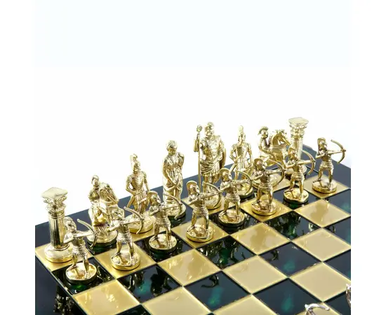 S10GRE Manopoulos Archers chess set with gold-silver chessmen/Green chessboard 44cm, фото 6