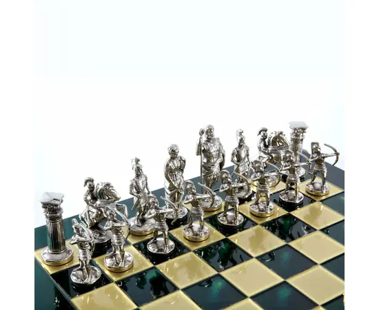 S10GRE Manopoulos Archers chess set with gold-silver chessmen/Green chessboard 44cm, фото 4