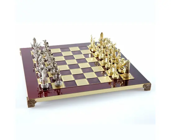S4RED Manopoulos Greek Mythology chess set with gold-silver chessmen/Red chessboard 36cm, фото 