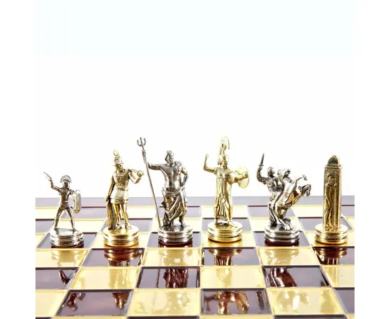 S4RED Manopoulos Greek Mythology chess set with gold-silver chessmen/Red chessboard 36cm, фото 7