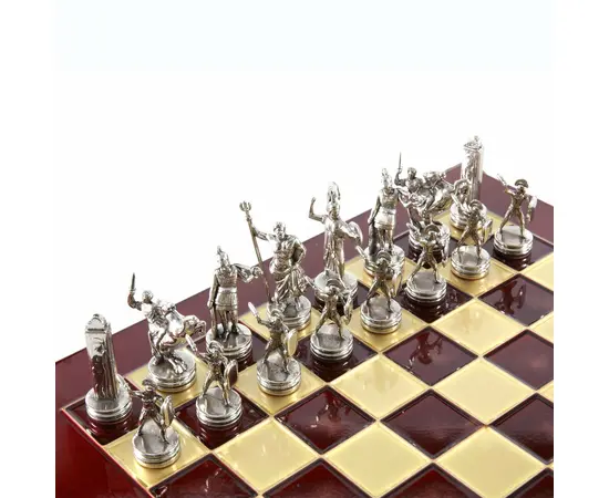 S4RED Manopoulos Greek Mythology chess set with gold-silver chessmen/Red chessboard 36cm, фото 5