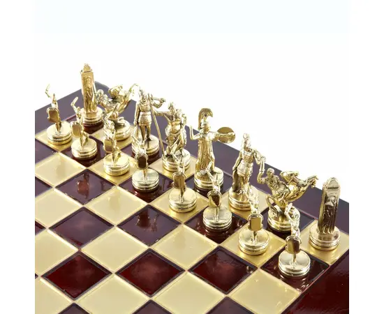 S4RED Manopoulos Greek Mythology chess set with gold-silver chessmen/Red chessboard 36cm, фото 4