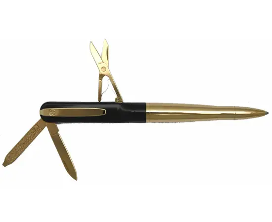 SP124 Ручка - нож с фонариком, позолоченная с черным Wagner of Switzerland, фото 