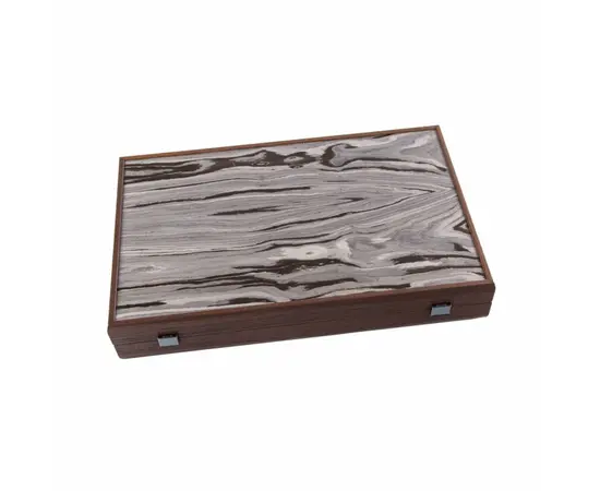 BCB1 Manopoulos Handmade Fossile Forest Inlaid Backgammon with Wenge & Oak points with Side racks 48x30cm, фото 8