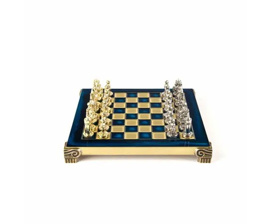 S1BLU 20х20см Manopoulos Byzantine Empire chess set with gold-silver chessmen / Blue chessboard, фото 6