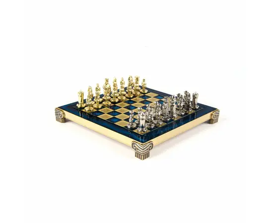 S1BLU 20х20см Manopoulos Byzantine Empire chess set with gold-silver chessmen / Blue chessboard, зображення 
