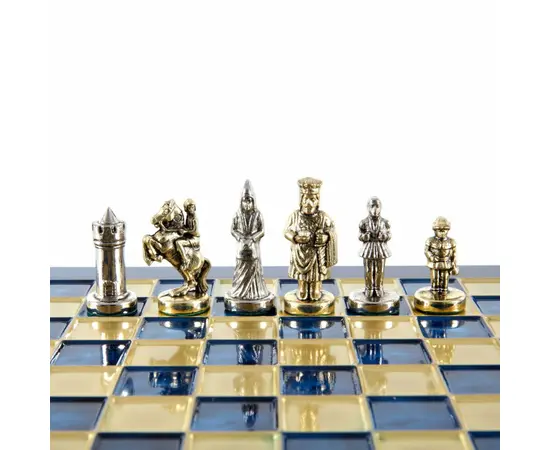 S1BLU 20х20см Manopoulos Byzantine Empire chess set with gold-silver chessmen / Blue chessboard, зображення 5