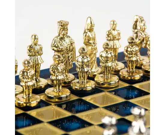 S1BLU 20х20см Manopoulos Byzantine Empire chess set with gold-silver chessmen / Blue chessboard, фото 4