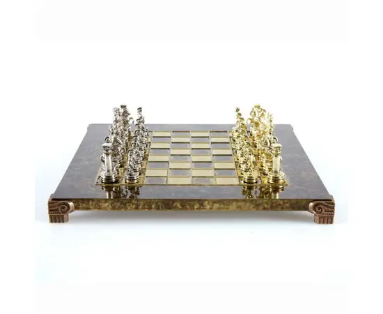 S3BRO Manopoulos Greek Roman Period chess set with gold-silver chessmen / Brown chessboard 28cm, зображення 6