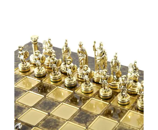 S3BRO Manopoulos Greek Roman Period chess set with gold-silver chessmen / Brown chessboard 28cm, зображення 4
