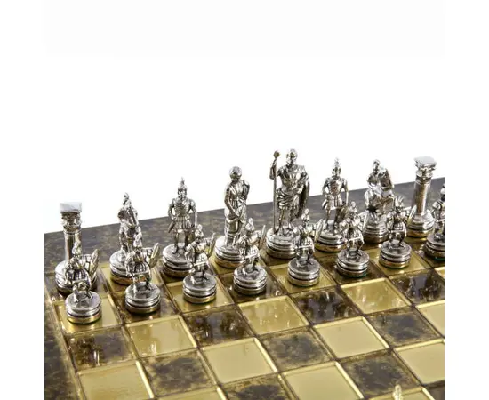 S3BRO Manopoulos Greek Roman Period chess set with gold-silver chessmen / Brown chessboard 28cm, зображення 5