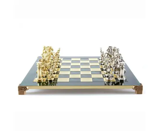 S3GRE Manopoulos Greek Roman Period chess set with gold-silver chessmen / Green chessboard 28cm, фото 5