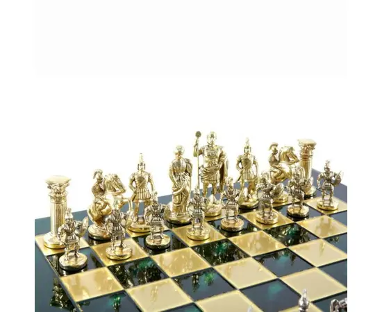 S3GRE Manopoulos Greek Roman Period chess set with gold-silver chessmen / Green chessboard 28cm, фото 4