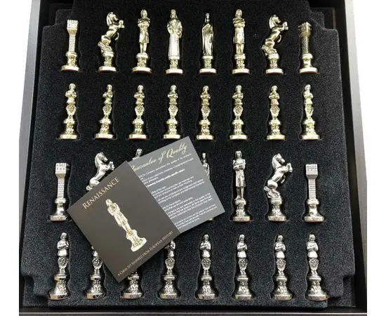 S9RED Manopoulos Renaissance chess set with gold-silver chessmen/Red chessboard 36cm, зображення 5