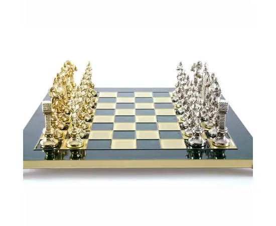 S9GRE Manopoulos Renaissance chess set with gold-silver chessmen/Green chessboard 36cm, фото 2