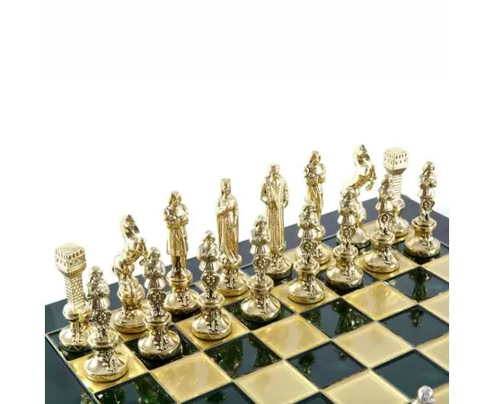S9GRE Manopoulos Renaissance chess set with gold-silver chessmen/Green chessboard 36cm, фото 4