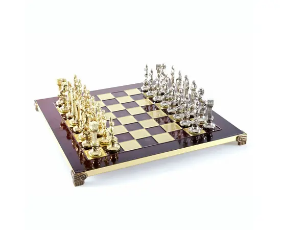 S9RED Manopoulos Renaissance chess set with gold-silver chessmen/Red chessboard 36cm, зображення 