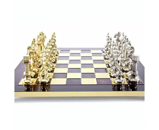 S9RED Manopoulos Renaissance chess set with gold-silver chessmen/Red chessboard 36cm, зображення 2