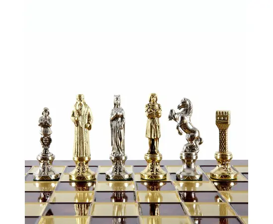 S9RED Manopoulos Renaissance chess set with gold-silver chessmen/Red chessboard 36cm, зображення 3