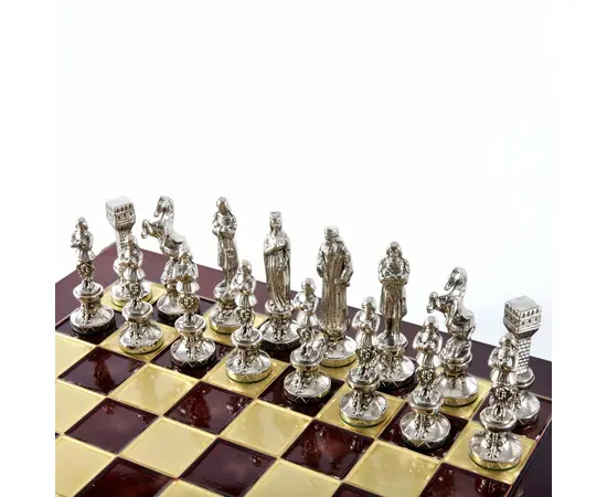 S9RED Manopoulos Renaissance chess set with gold-silver chessmen/Red chessboard 36cm, зображення 4