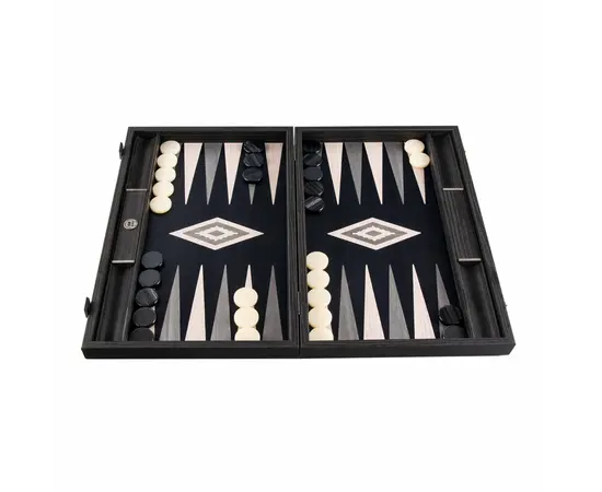 BSB1 Manopoulos Handmade Inlaid Backgammon Pearly Grey Vavona Large with side racks, зображення 