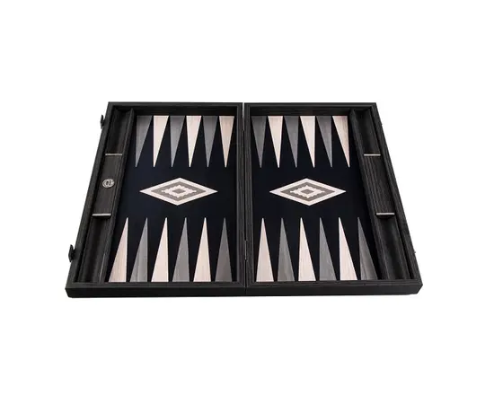 BSB2 Manopoulos Handmade Pearly Grey Vavona Inlaid Backgammon with Light Grey & Greypoints with Sideracks 38x23, фото 