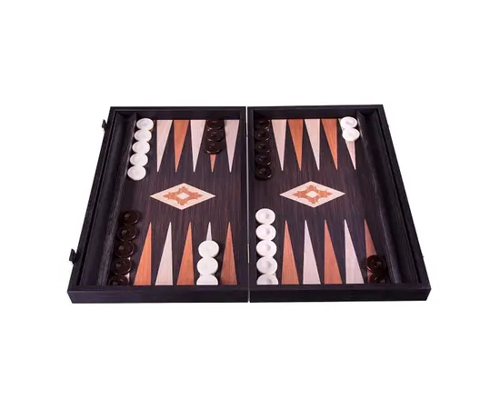 BXL1VV Manopoulos Handmade Wooden Backgammon Wenge Replica with Walnut & Oak points with Sideracks 48x30cm, фото 