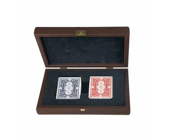 CDE20 Manopoulos Plastic coated playing cards in Caramel colour Leatherette wooden case, фото 