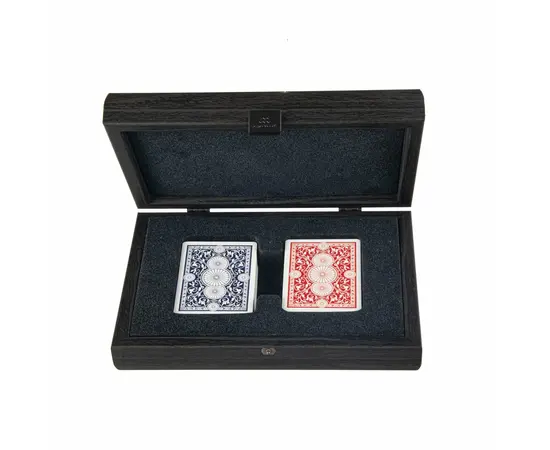 CDE10 Manopoulos Plastic coated playing cards in Dark Grey colour Leatherette wooden case, зображення 
