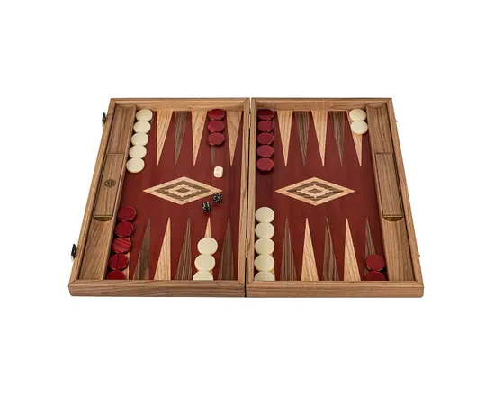 BKR1 Manopoulos Handmade American Red Walnut Inlaid Backgammon with Walnut & Oak points with Side racks 48x30, фото 