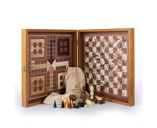 CBLS34E Manopoulos Chess/Backgammon/Ludo/Snakes - Classic Style design in Walnut replica wooden case, зображення 