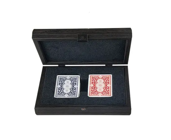 CLE10CBL Manopoulos Plastic coated playing cards in Dark Grey Leather Croc tote wooden case 24x17cm, зображення 