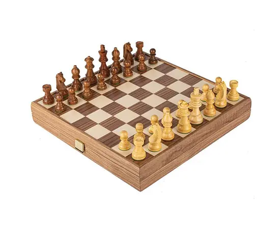 SKW4130K Manopoulos Wooden Chess set with Staunton Chessmen & Walnut Chessboard 27cm Inlaid on wooden box, фото 